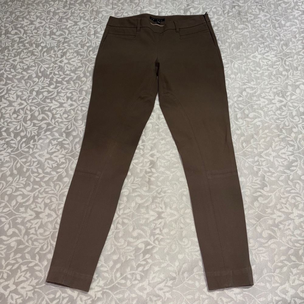 Theory Brown Slim Fit Side Zip Stretch Cotton Pants Size 2